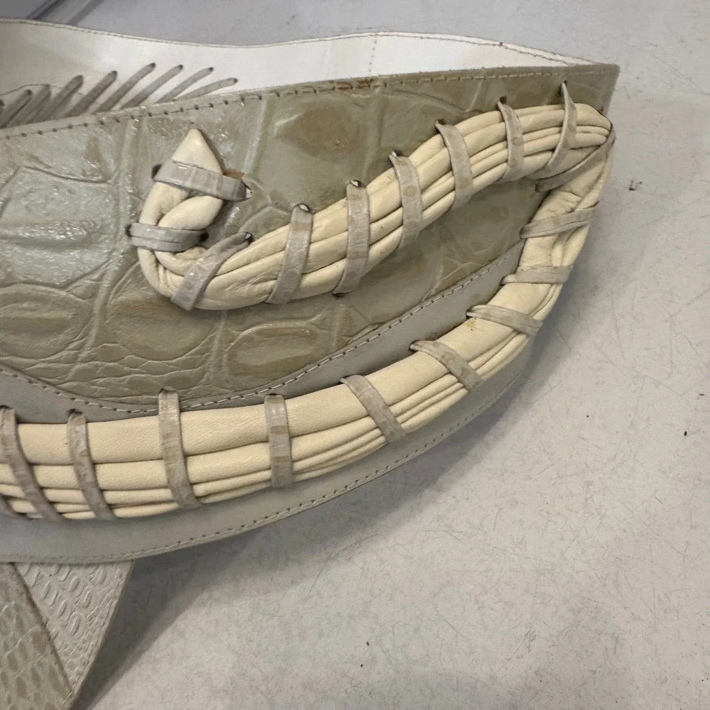 Tequila Wide Cinch Belt Womens ML Cream Leather Croc Embossed Whipstitch M2756